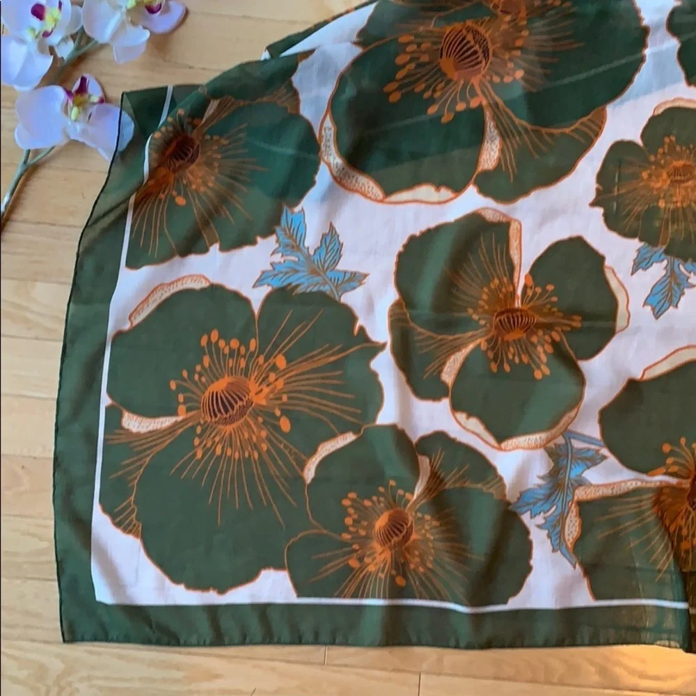 SCARF sheer floral green orange white and blue